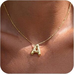 14k Gold Plated Balloon Initial Letter Pendant Necklace